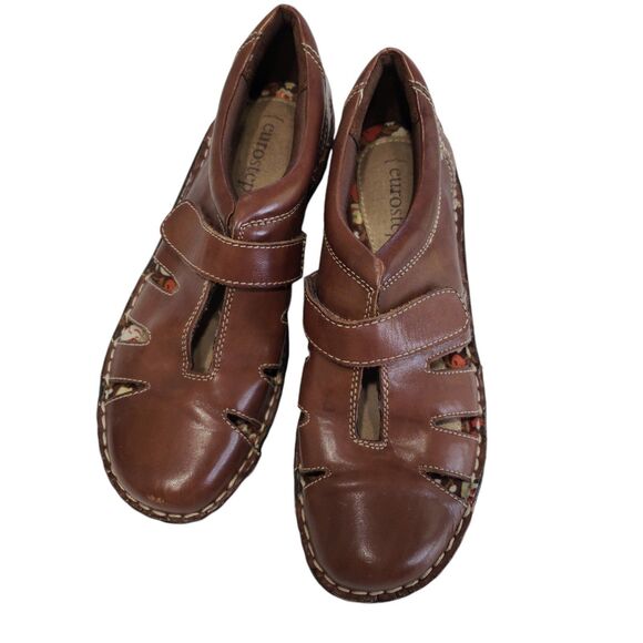 Eurostep Women's Brown Leather Flats with Cut-outs and Adjustable Strap, Size 6 - Picture 1 of 9